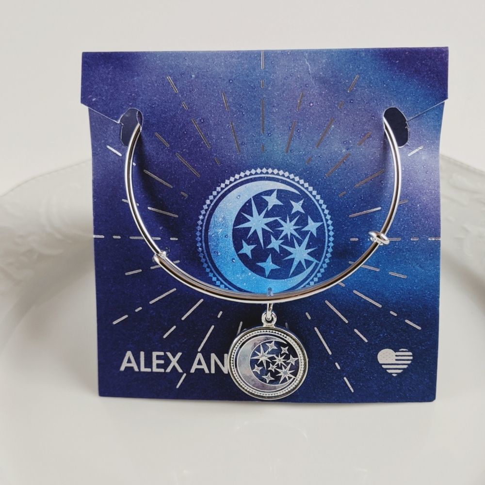 Alex Ani Art Inf Moon Stars Silver Bracelet New